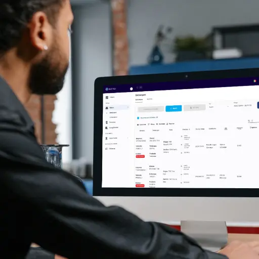 Persona trabajando en software para transporte de carga